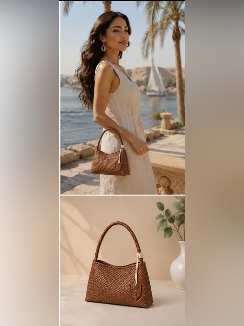 Woven Brown Leather Mini Shoulder Bag-Brand New, No Tag.